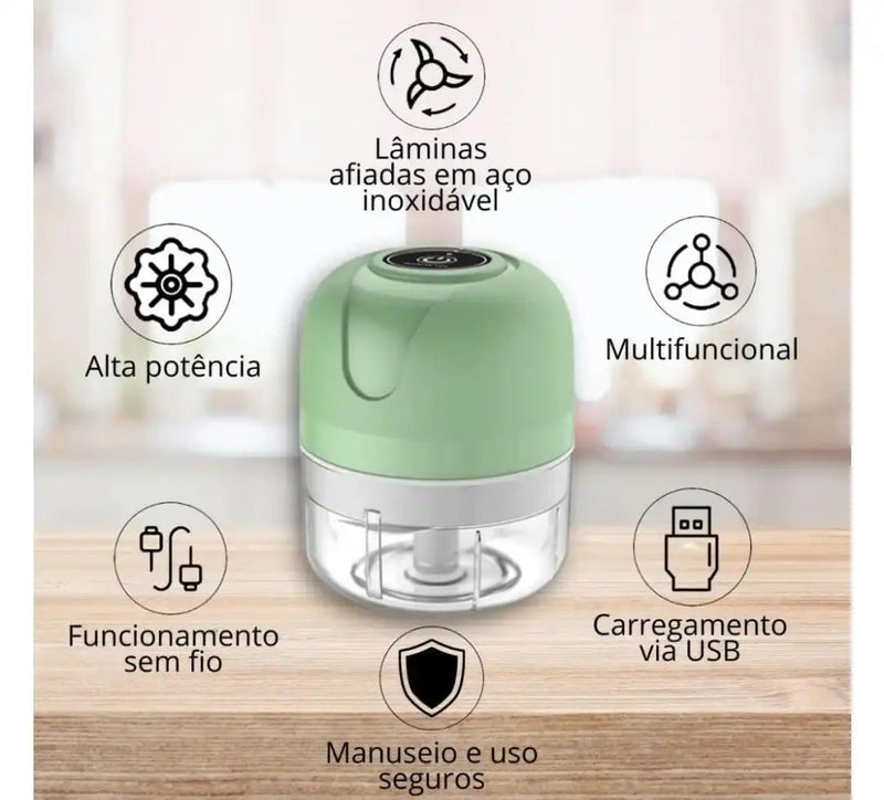 Mini Triturador de Alimentos Elétrico Portátil Com 3 Lâminas Recarregável USB